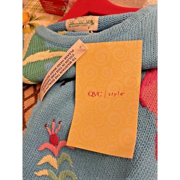 Quacker Factory Pink Flamingo Palm Tree Beach Sweater Sz Small Vacation Cruise - Picture 4 of 9